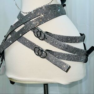 NEW Rhinestone Black Leather Belt with Adjustable length
